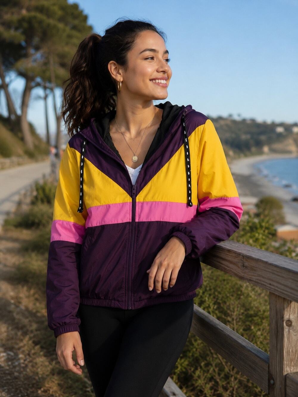 Victoria's Secret PINK M/L Ruby Gold Pink Sherpa Lined Full Zip Anorak Jacket